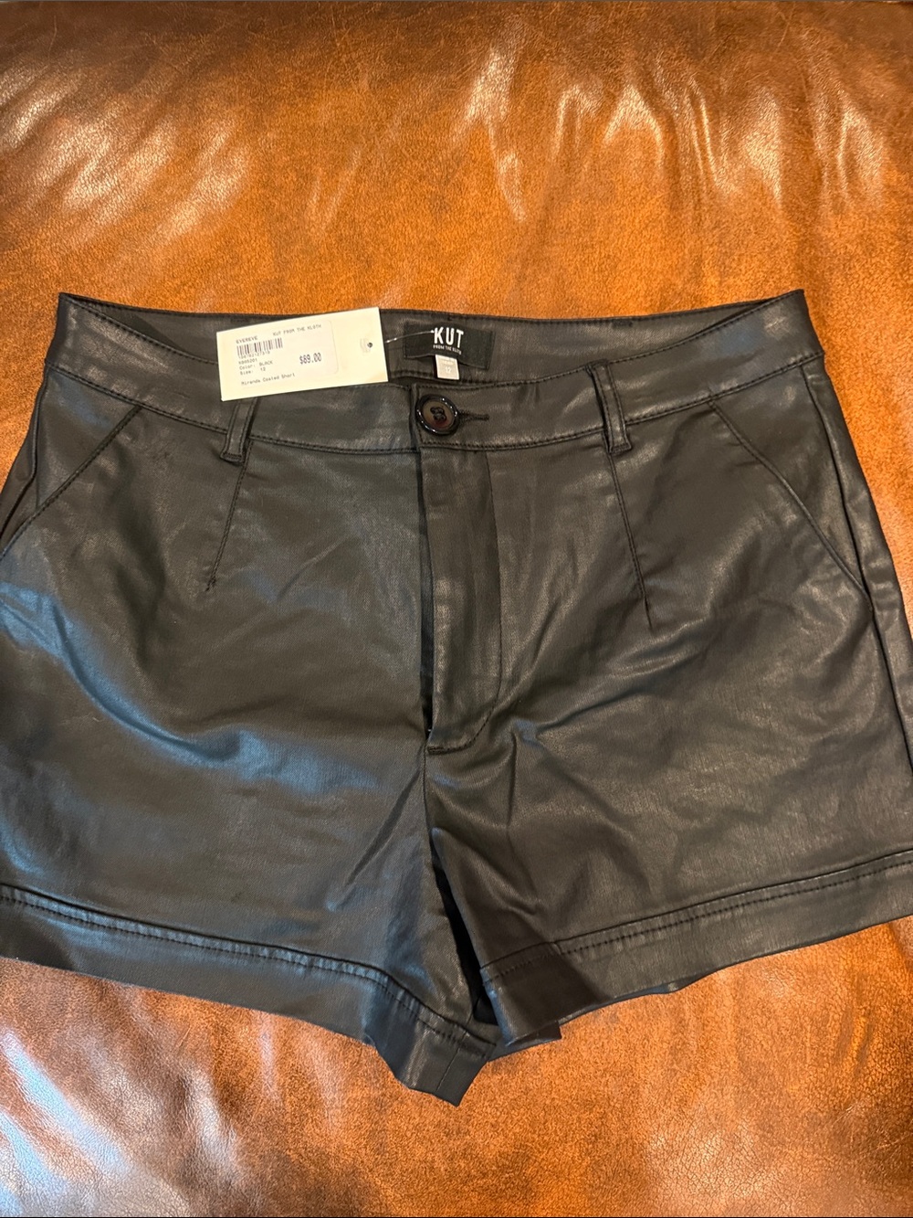 NWT Kut from the Kloth Black Faux Leather High-Waist Shorts